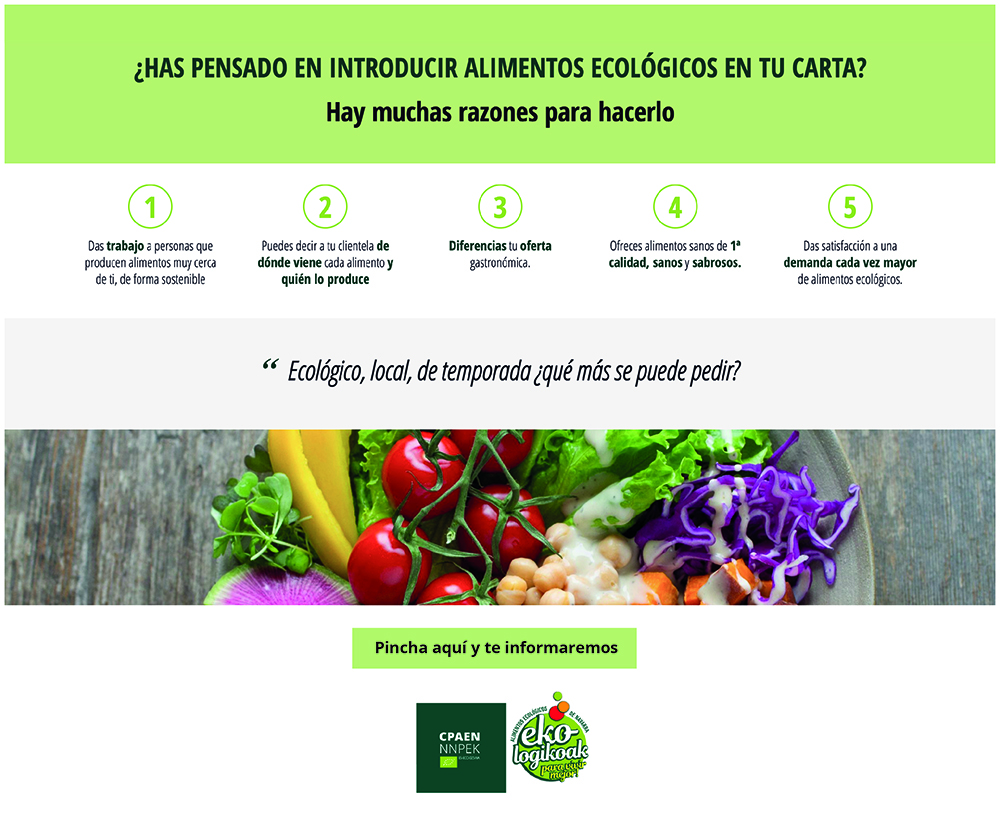 Publicidad apara fomentar incluir platos ecológicos en la carta de restaurantes