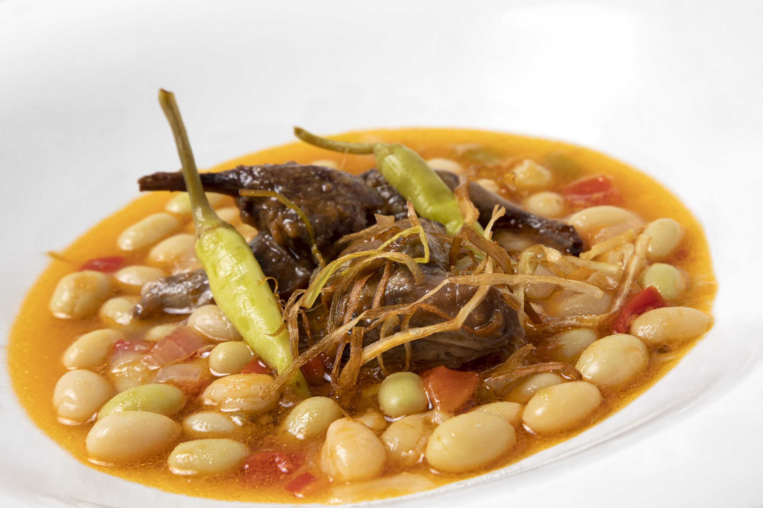 Plato de pochas con codornices del Restaurante Treintaitres de Tudela